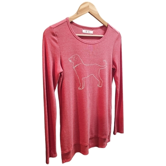 The Black Dog Classic Long Sleeve Shirt Size Small Stretch Pink Casual Ribbed - Picture 2 of 7